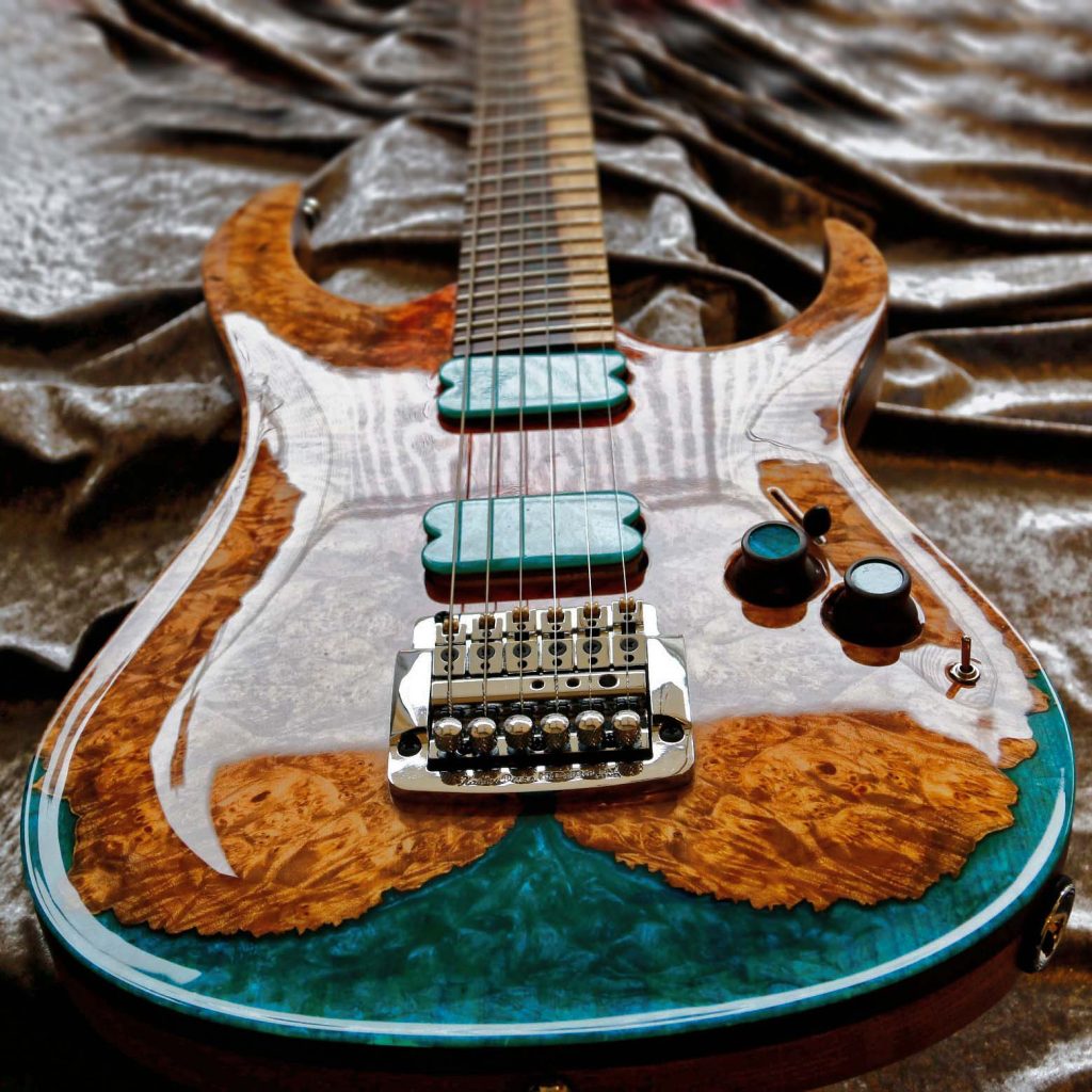 Body chitarra ergal 6 corde burl and resin edition top carved lucido ponte Khaler cromo